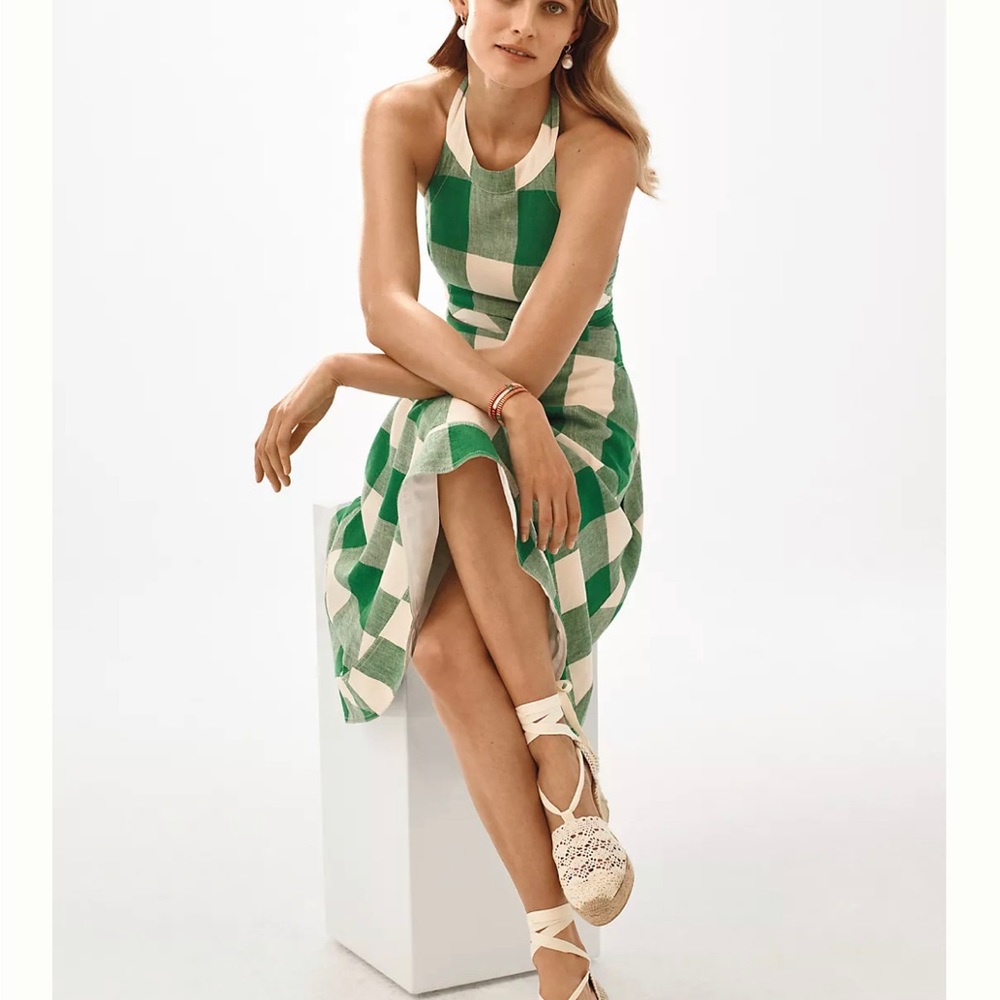 Anthropologie Maeve Green Greta Gingham Halter size 12